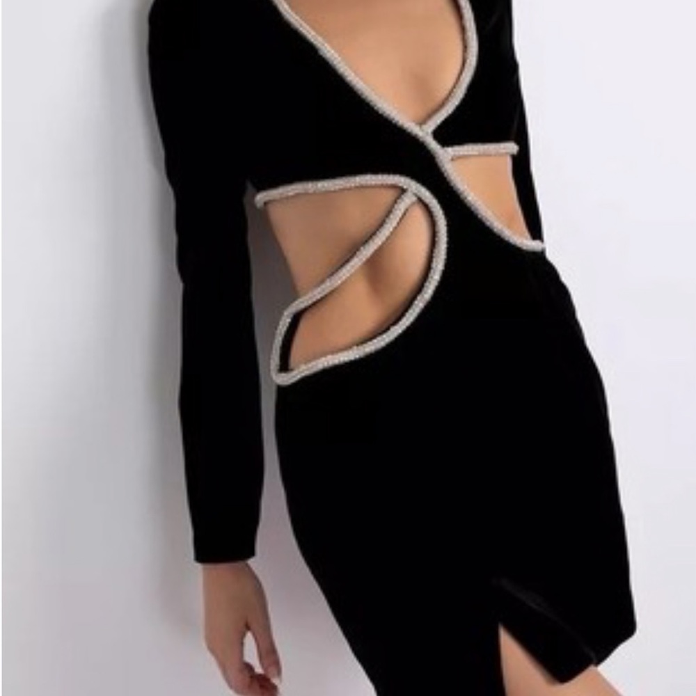 PatBO Cut Out Women’s Mini Dress With Rhinestone Trim Black Sz 12 Formal M26 - Picture 2 of 15